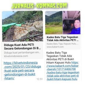 Oknum Kades Batu Tiga Terkesan dan Patut Diduga Membekingi Aktivitas PETI di Bukit Hitam Kab. Kapuas Hulu
