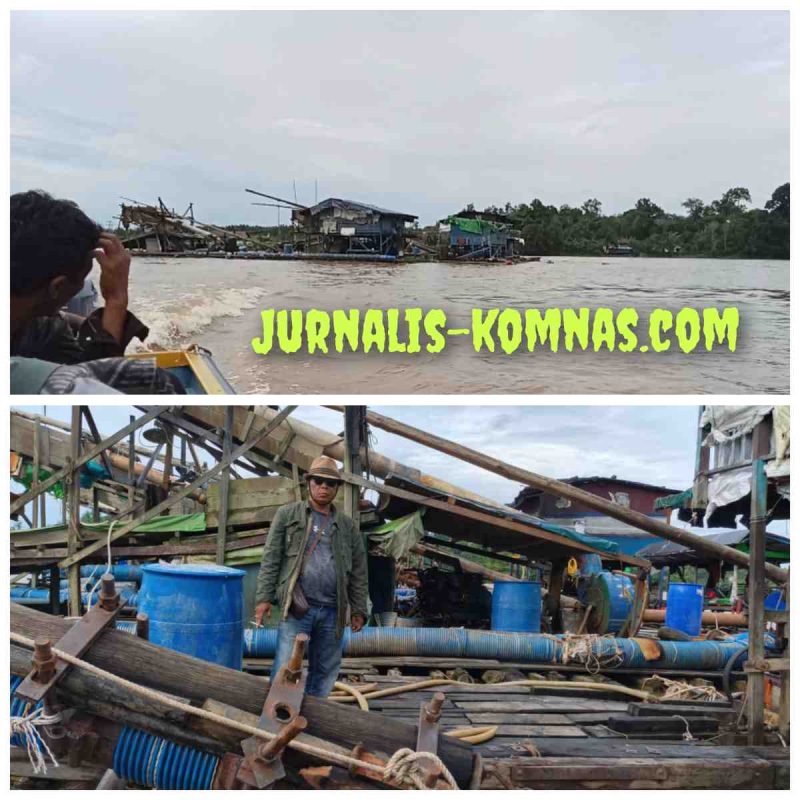 WARNING..!  Warga Bubarkan Lanting Jek PETI Yang Mangkal di Tengah Sungai Kapuas Depan Desa Nanga Sepauk