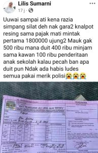 Lapor PROPAM, Diduga Telah Terjadi “PUNGLI” di Simpang Silat Oleh Oknum Polantas, Minta Uang Rp1.800.000,-